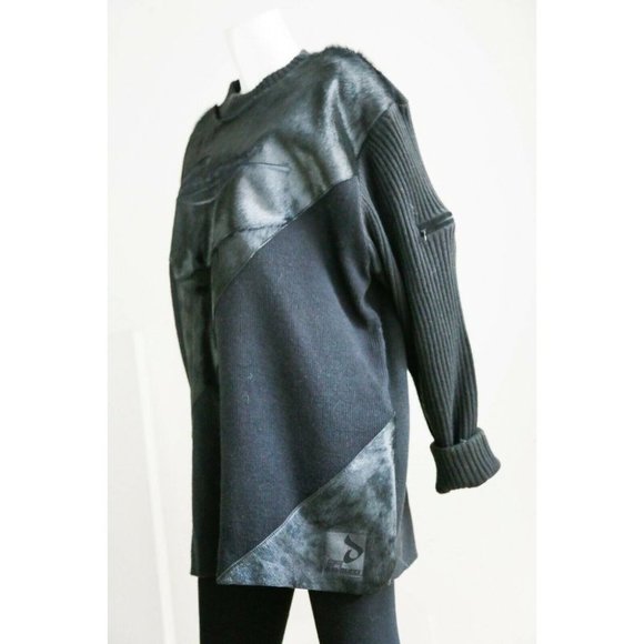 Vintage Davoucci Knit Cow Skin Patchwork Long Sleeve Pullover L - Picture 8 of 12